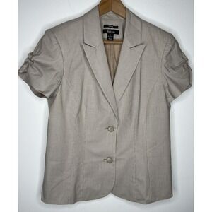 Style & Co. Cotton Blazer Women Size 14 Dressy Stripe Beige Short Sleeve Jacket